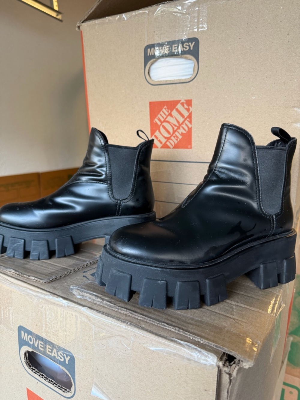 Prada Black Chunky Lug Sole Chelsea Booties